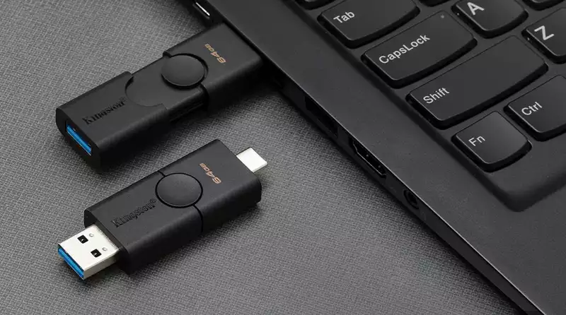 With this dual-connector USB flash drive, you don't have to worry about USB port connectivity.