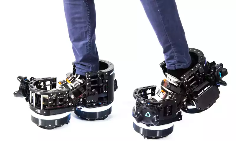This company's solution to VR locomotion: giant robot shoes.